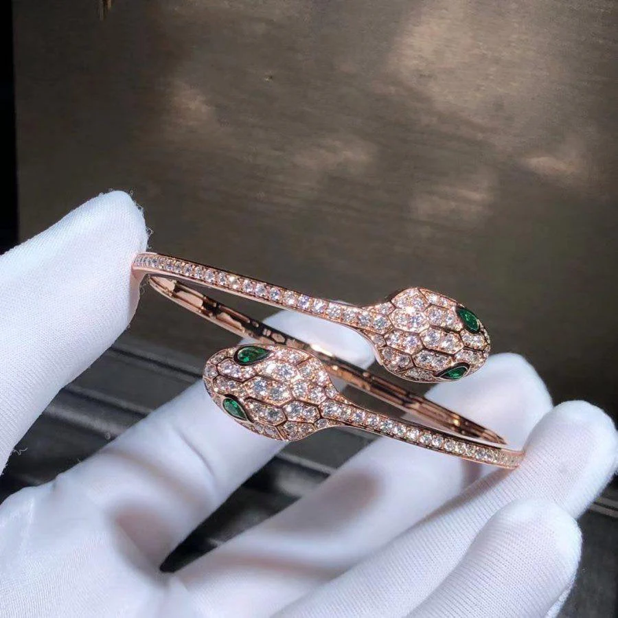[BV]SERPENTI BRACELET PINK GOLD MALACHITE DIAMOND DOUBLE SNAKE