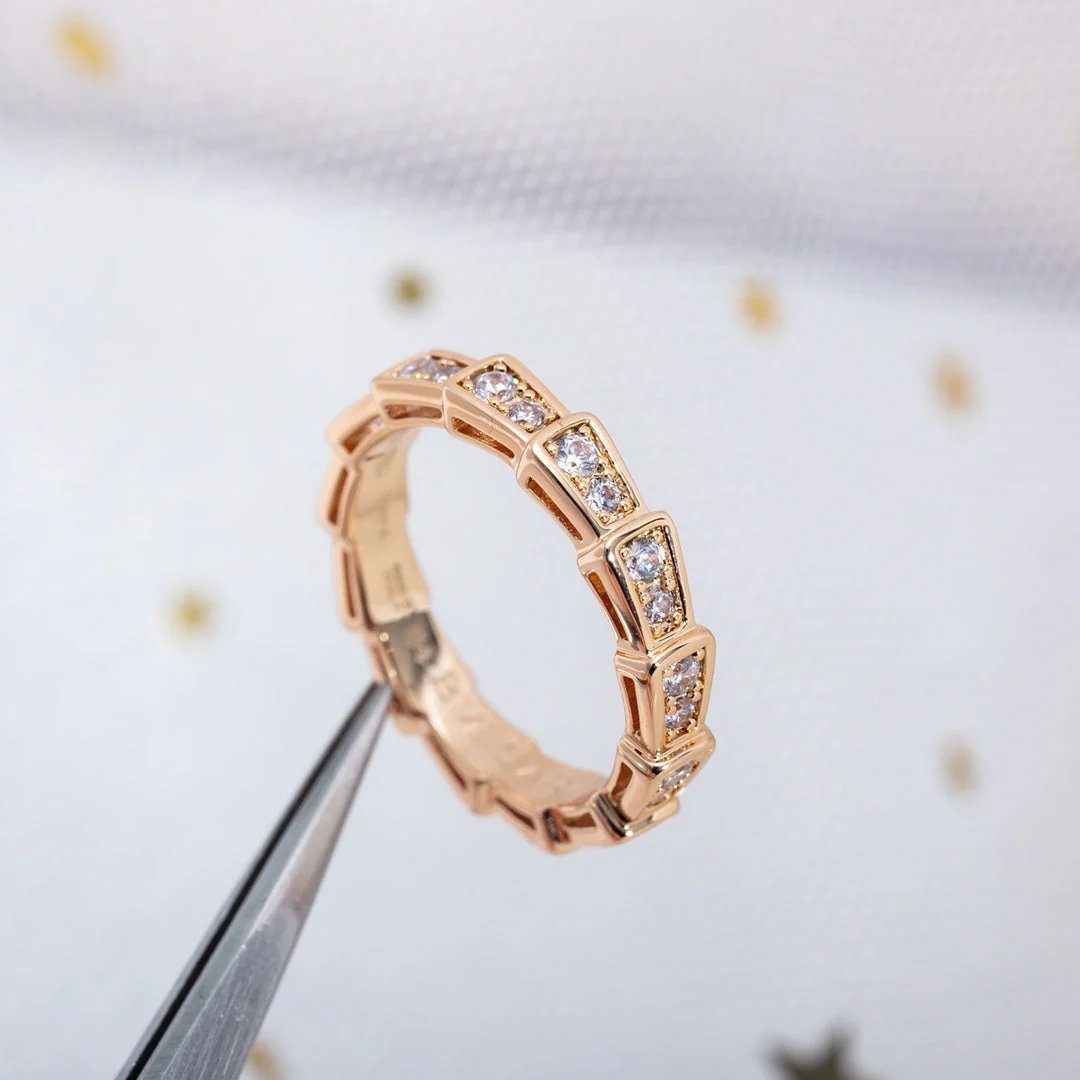[BV]SERPENTI RING PINK GOLD DIAMOND PAVED 3MM