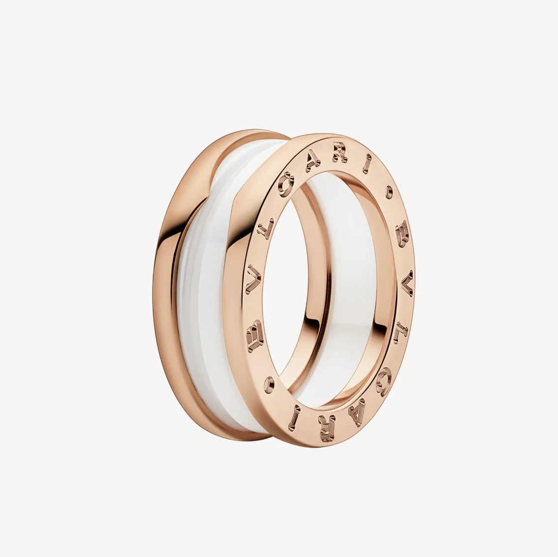 [BV]ZERO 1 TWO-BAND LOOPS AND WHITE CERAMIC SPIRAL PINK GOLD RING