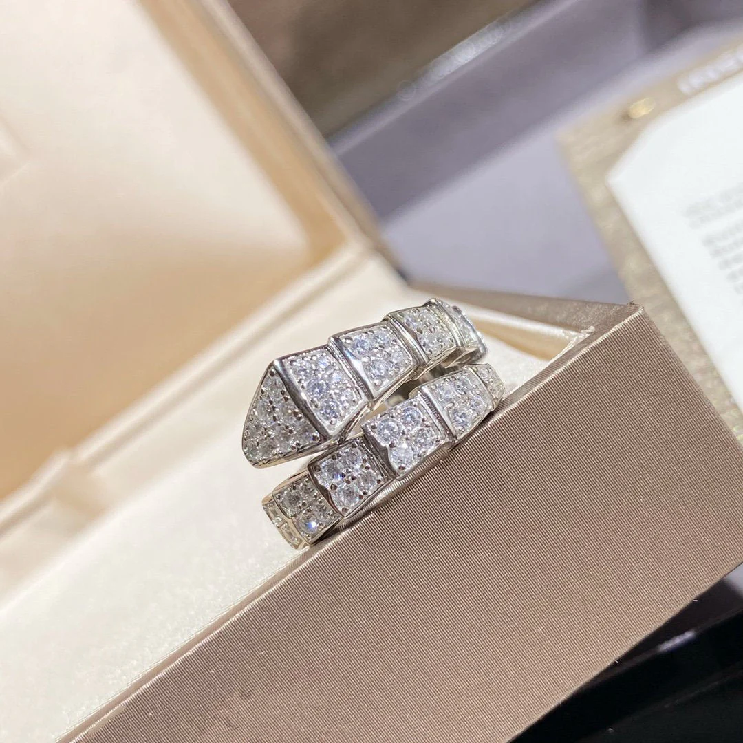 [BV]SERPENTI RING SILVER DIAMOND PAVED