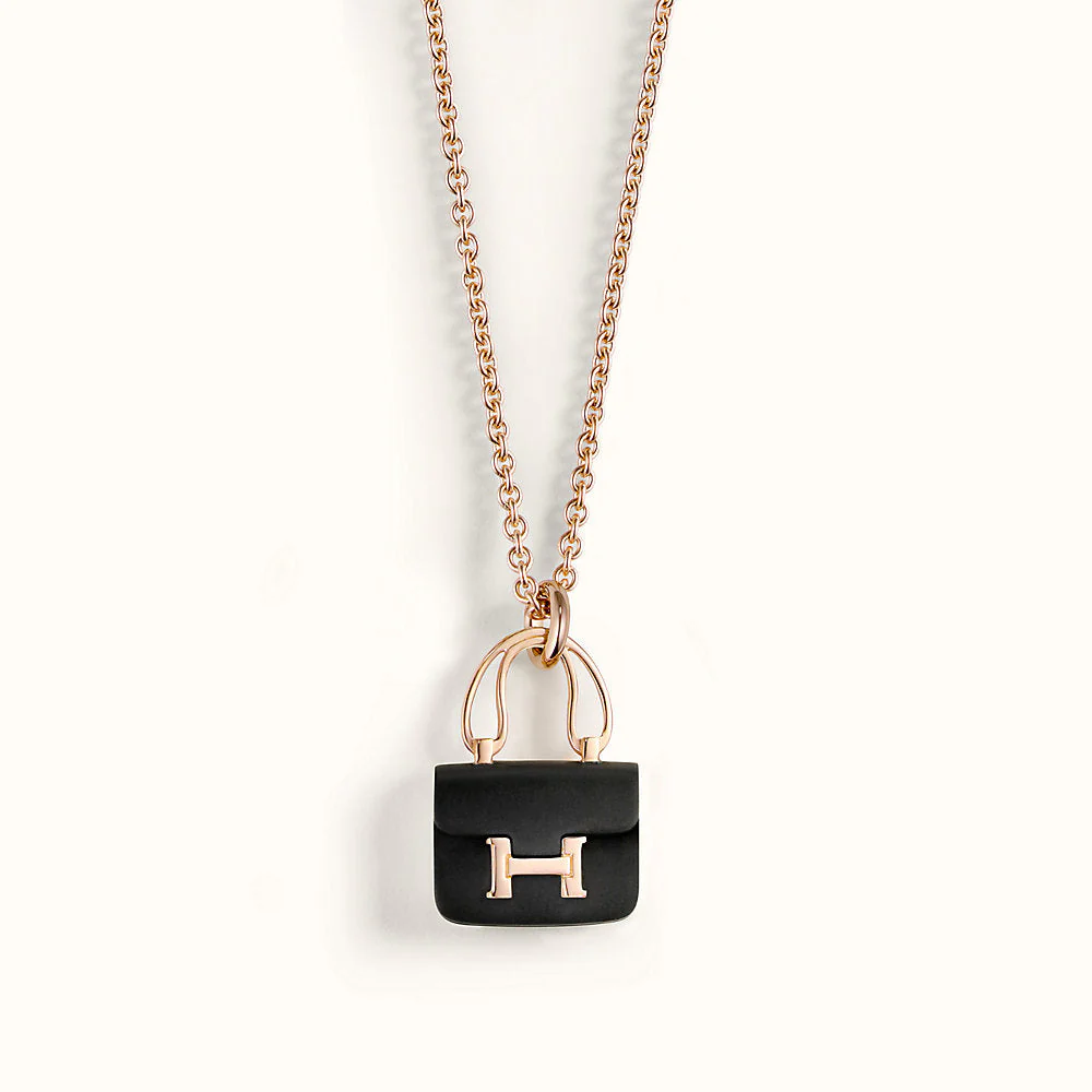 [Hmes]CONSTANCE BLACK PEDANT PINK GOLD NECKLACE