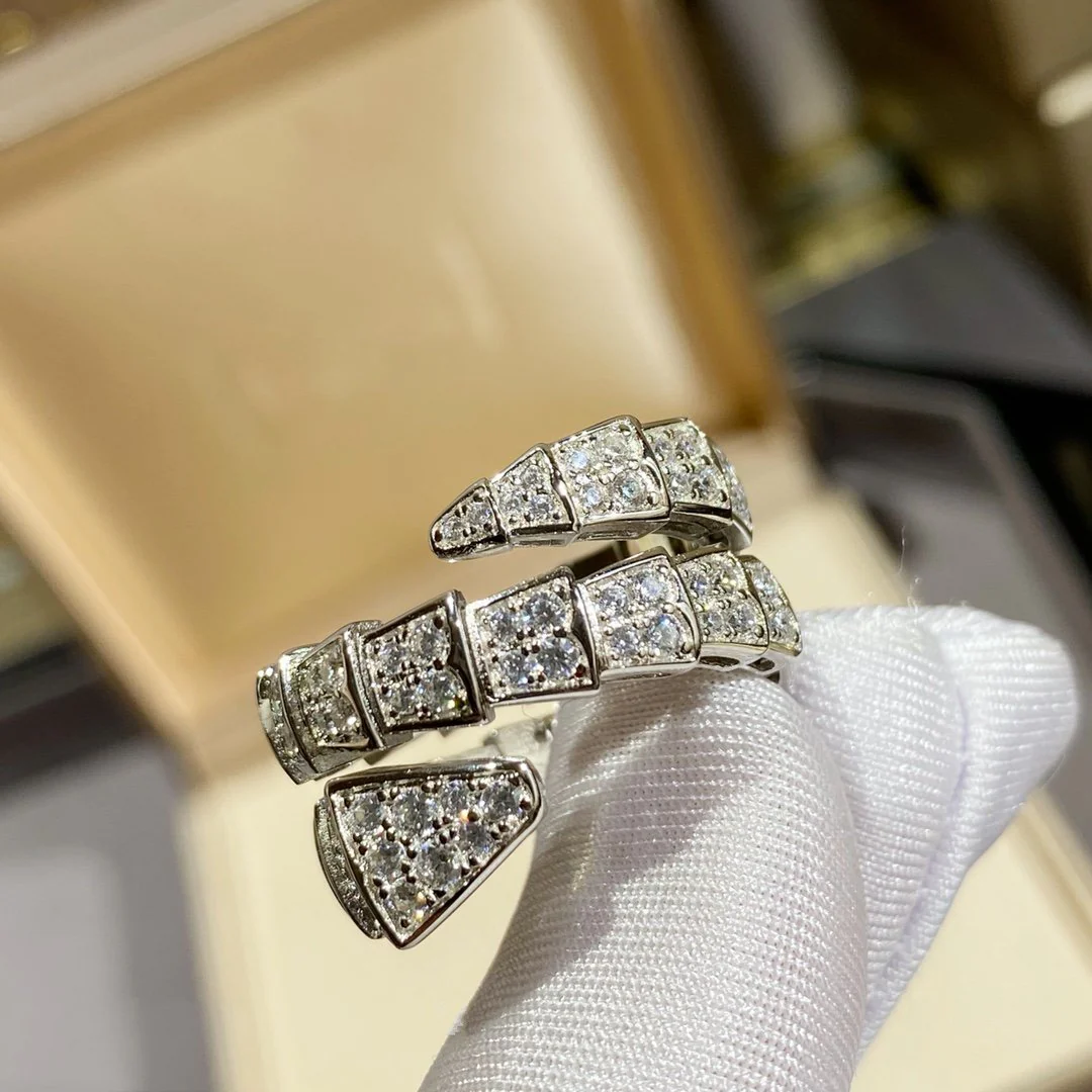 [BV]SERPENTI DOUBLE RING SILVER DIAMOND PAVED