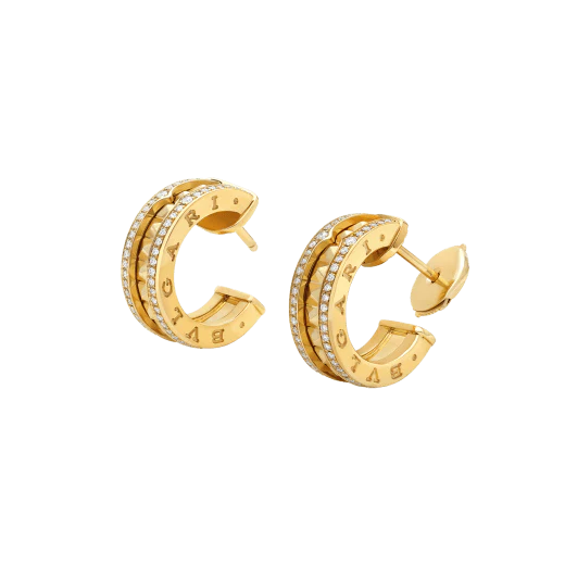 [BV]ZERO 1 ROCK GOLD EARRINGS WITH STUDDED SPIRAL AND PAVED DIAMONDS