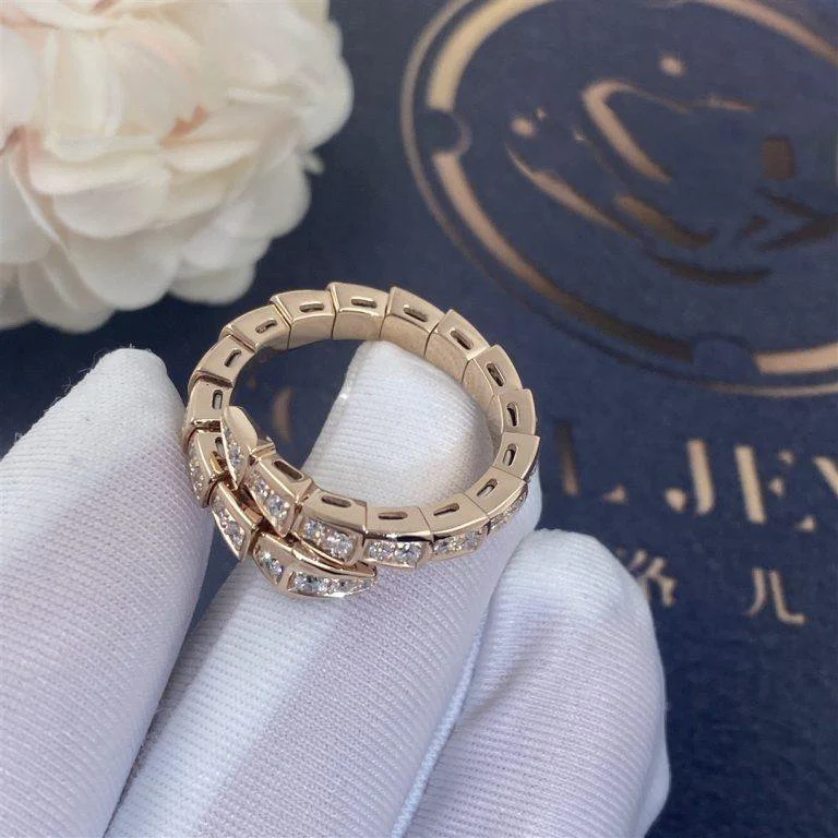 [BV]SERPENTI RING PINK GOLD DIAMOND PAVED 4MM