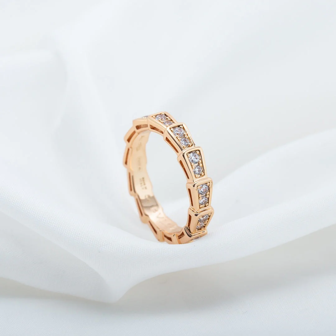 [BV]SERPENTI RING PINK GOLD DIAMOND PAVED 3MM
