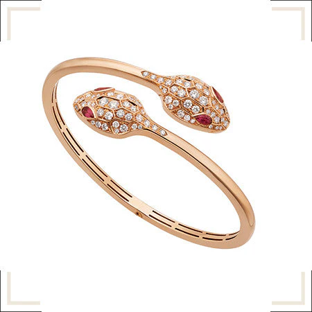 [BV]SERPENTI BRACELET PINK GOLD DIAMOND DOUBLE SNAKE