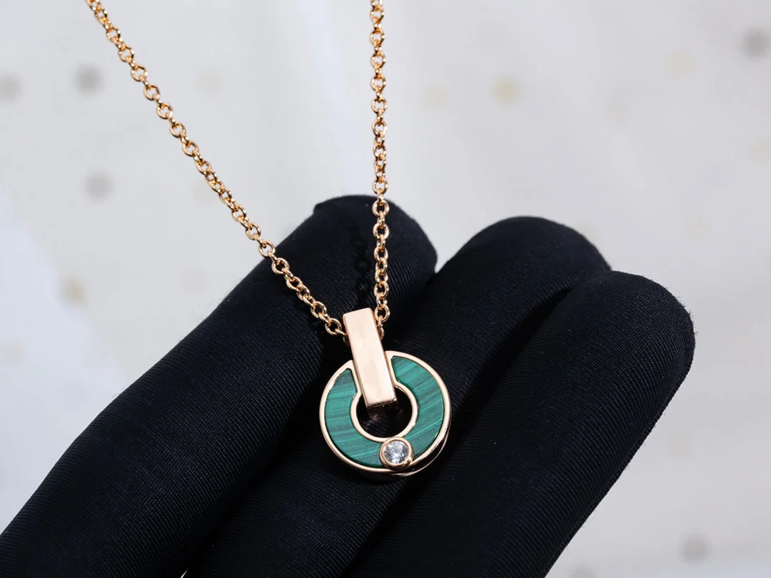 [BV]GARI NECKLACE PINK GOLD MALACHITE