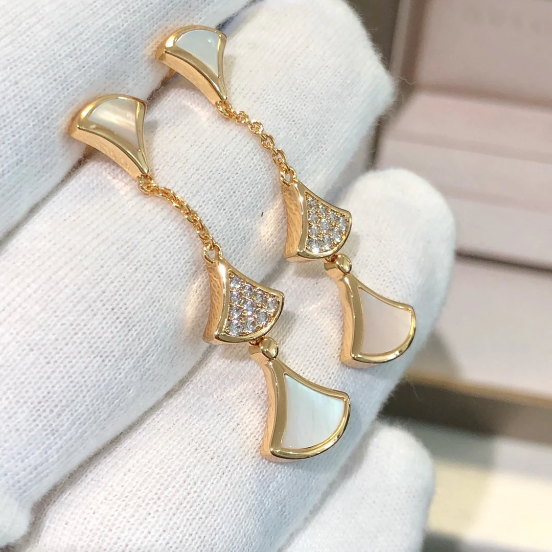 [BV]DREAM EARRINGS 3 MOTIFS DIAMOND MOP PINK GOLD