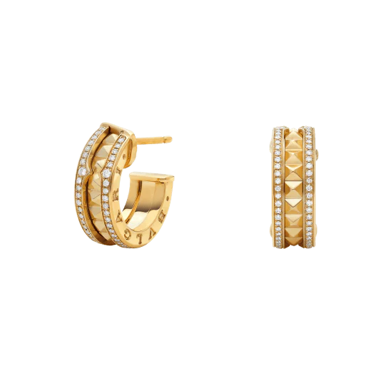[BV]ZERO 1 ROCK GOLD EARRINGS WITH STUDDED SPIRAL AND PAVED DIAMONDS