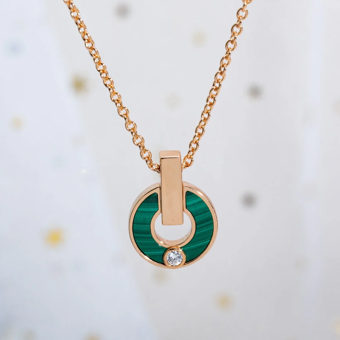 [BV]GARI NECKLACE PINK GOLD MALACHITE