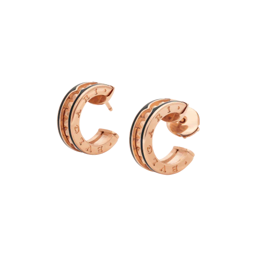 [BV]ZERO 1 ROCK PINK GOLD EARRINGS WITH STUDDED SPIRAL AND BLACK CERAMIC