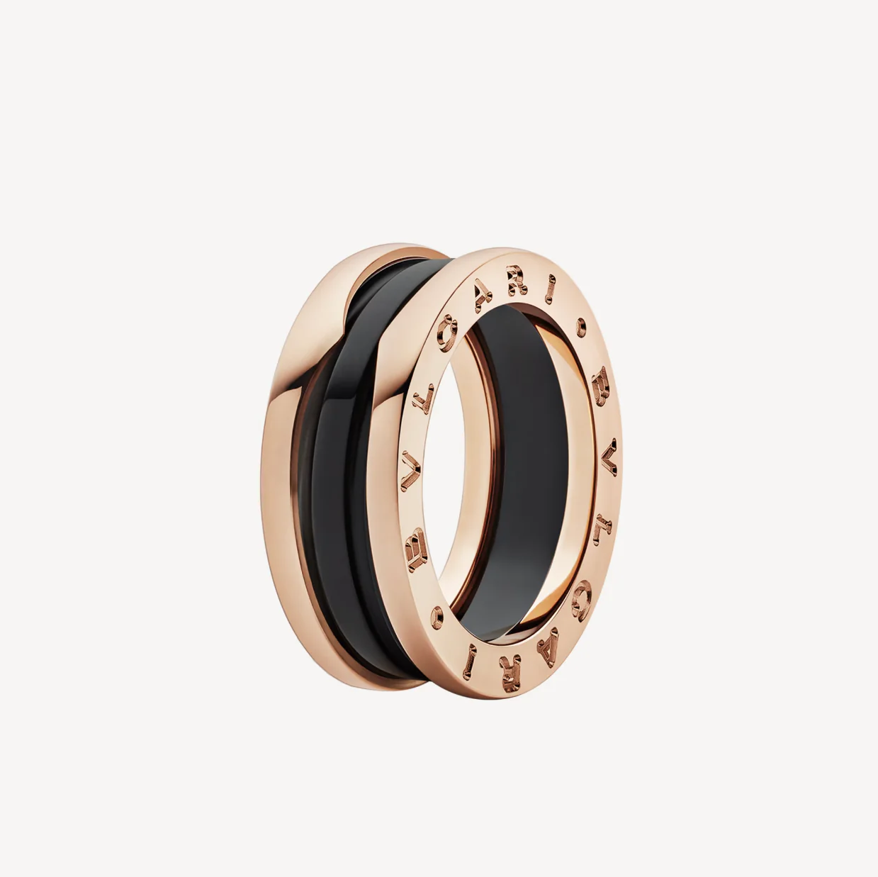 [BV]ZERO 1 TWO-BAND LOOPS AND BLACK CERAMIC PINK GOLD RING