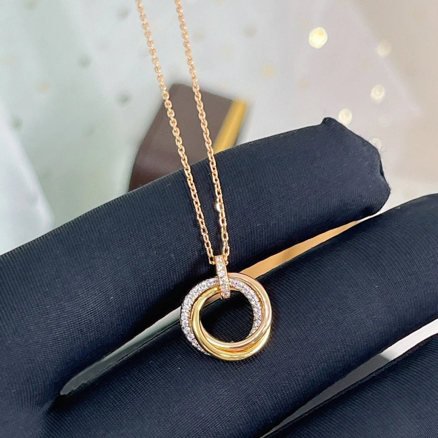 [CT]TRINITY NECKLACE SILVER GOLD PINK GOLD DIAMONDS