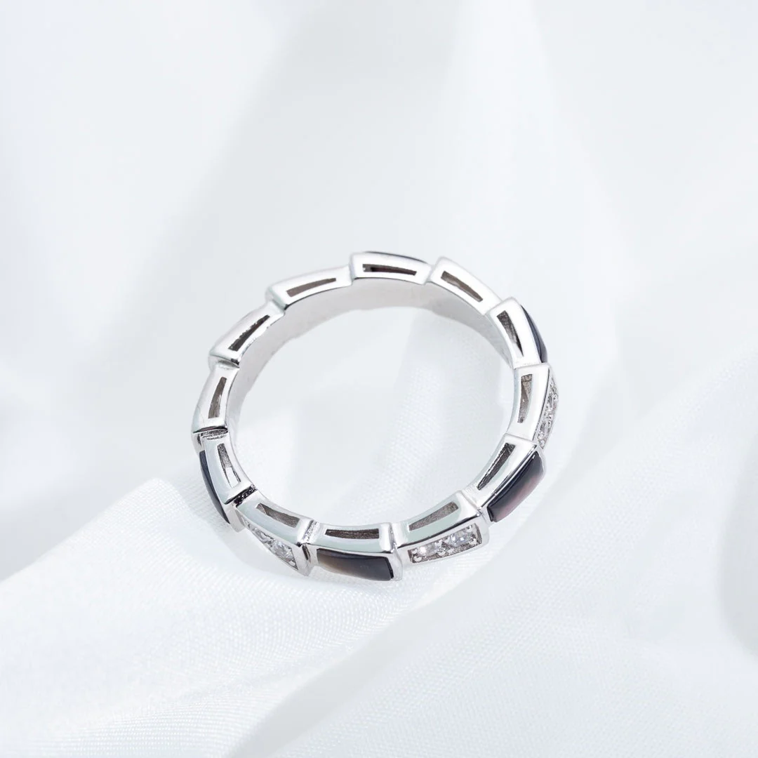 [BV]SERPENTI RING SILVER  DIAMOND BLACK MOP 3MM
