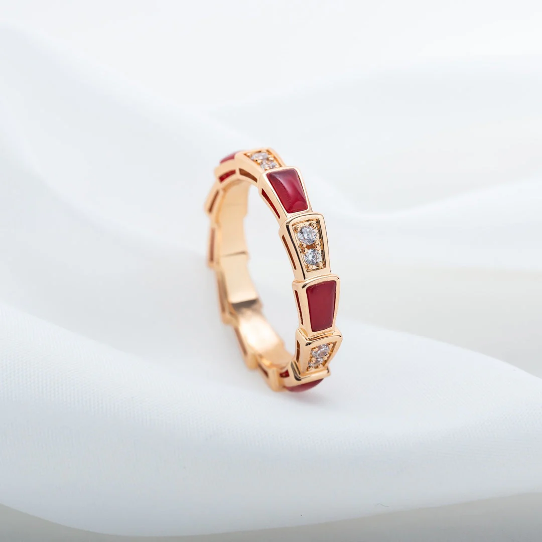 [BV]SERPENTI RING PINK GOLD CARNELIAN DIAMOND 3MM