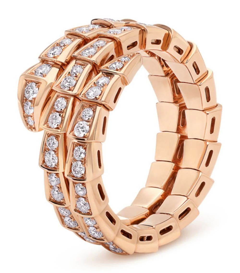 [BV]SERPENTI RING PINK GOLD DIAMOND DOUBLE ROW