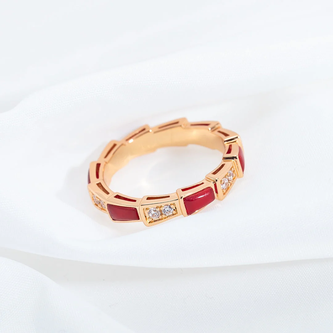 [BV]SERPENTI RING PINK GOLD CARNELIAN DIAMOND 3MM