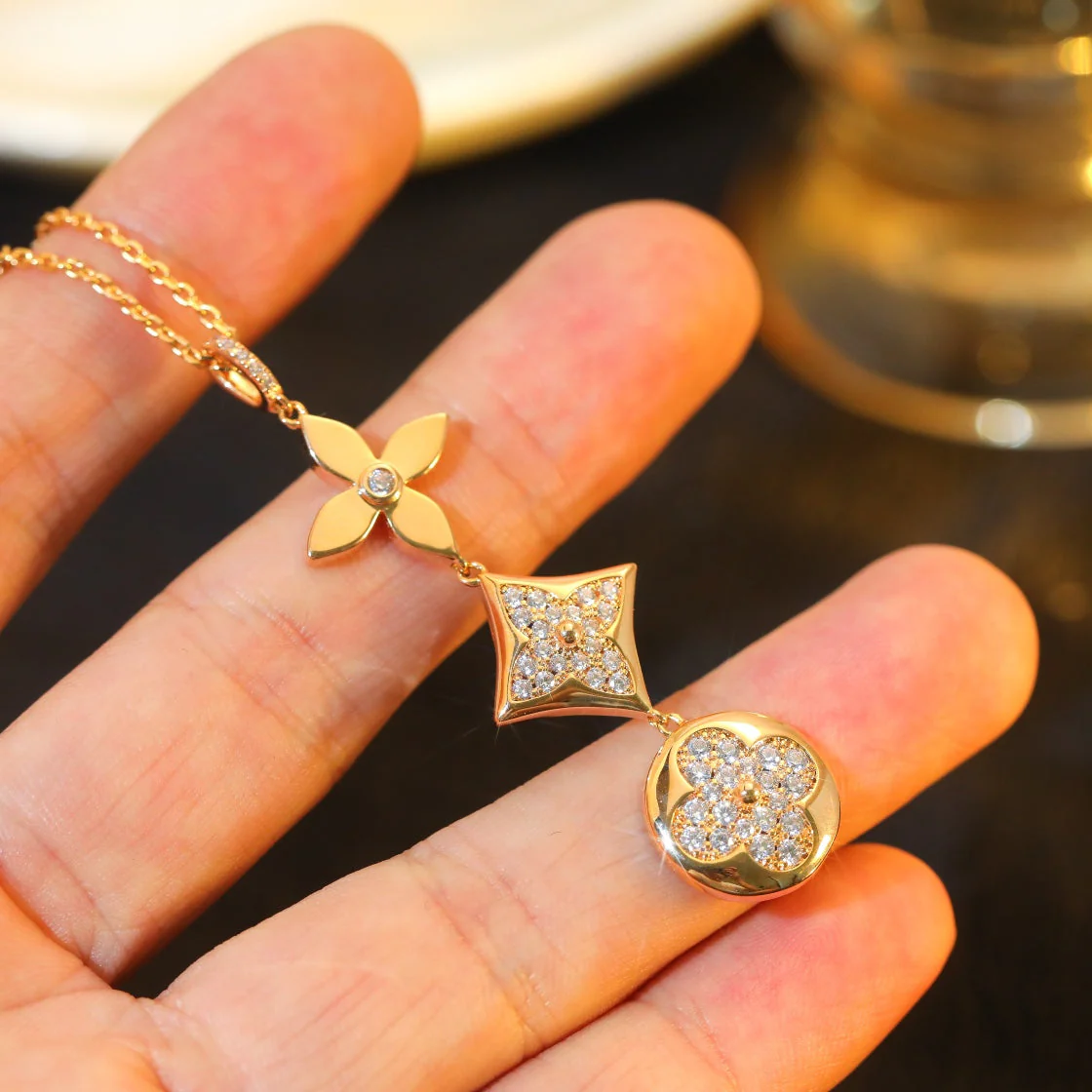 [Loui]STAR AND SUN DIAMOND PINK GOLD NECKLACE