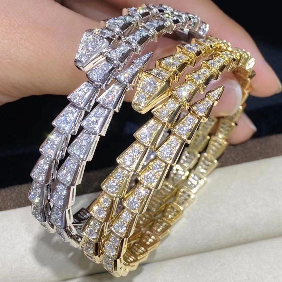 [BV]SERPENTI BRACELET GOLD DIAMOND DOUBLE ROW