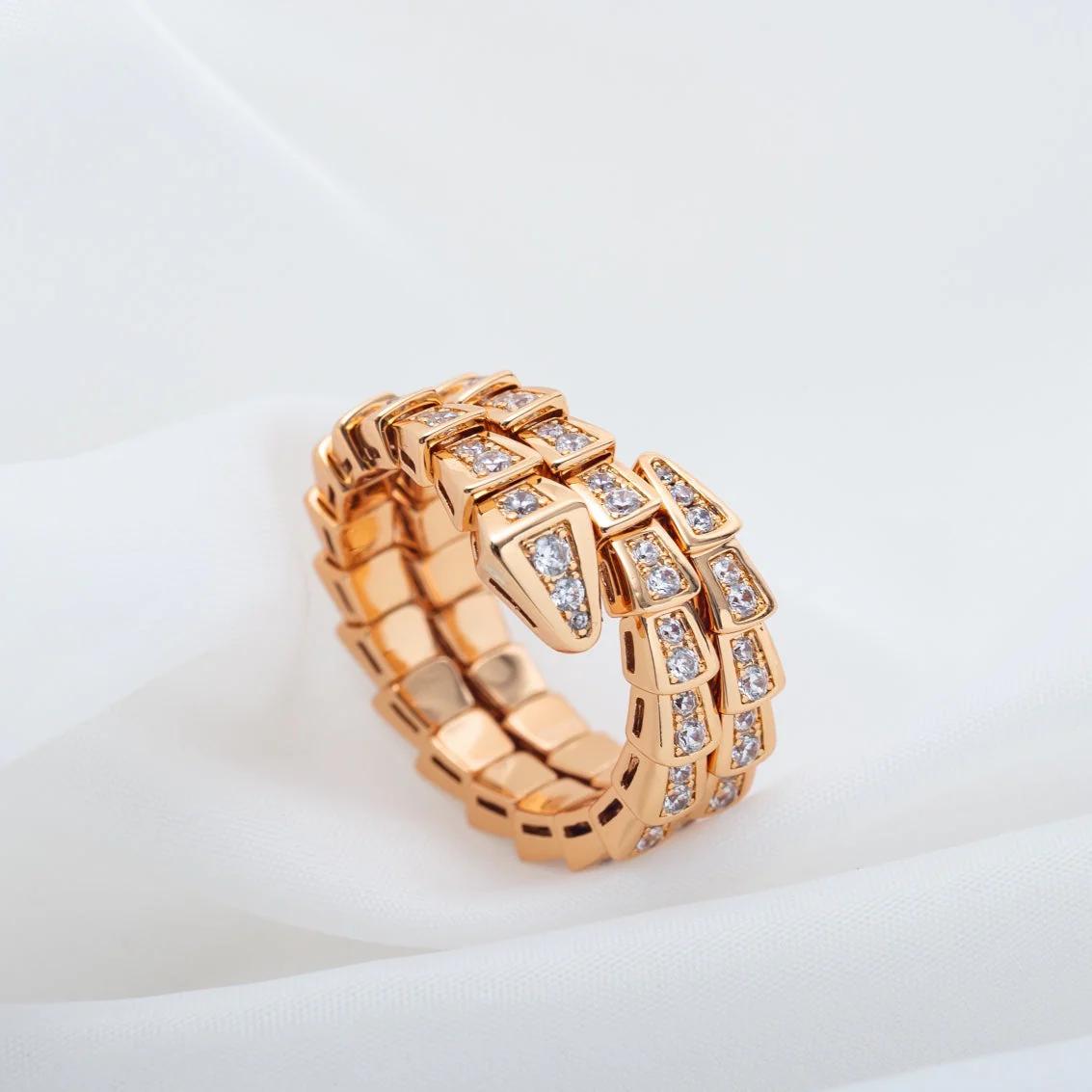 [BV]SERPENTI RING PINK GOLD DIAMOND DOUBLE ROW