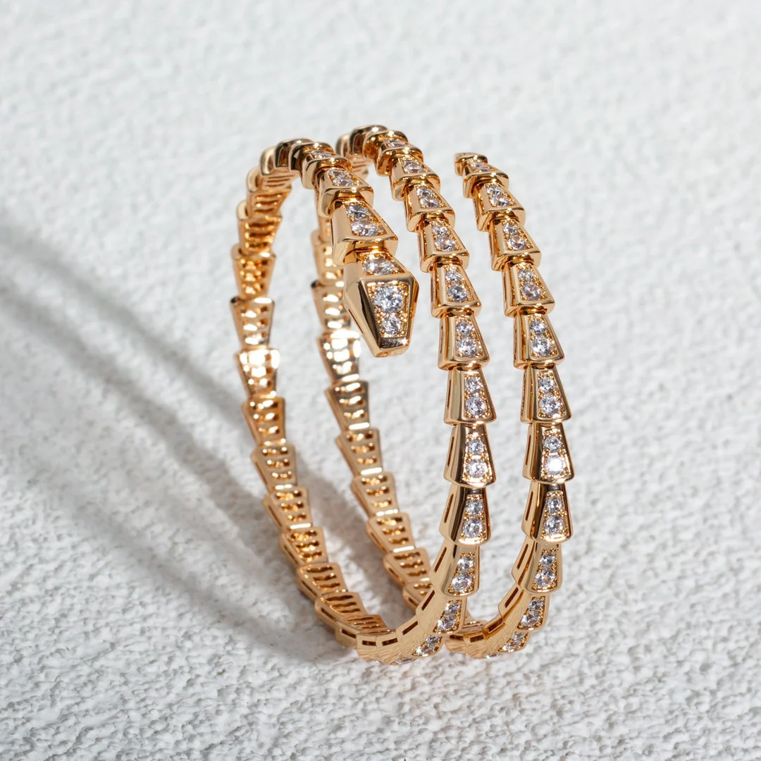[BV]SERPENTI BRACELET PINK GOLD DIAMOND DOUBLE ROW