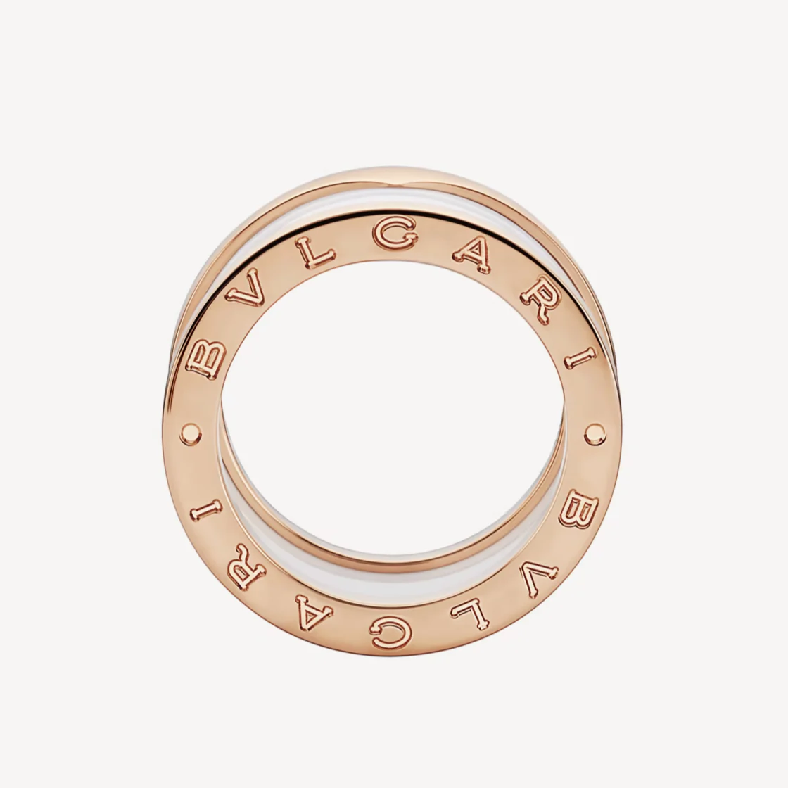 [BV]ZERO 1 FOUR-BAND LOOPS AND WHITE CERAMIC SPIRAL PINK GOLD RING