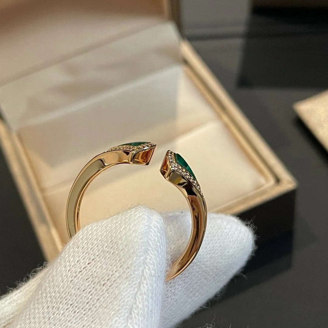 [BV]DREAM MALACHITE DIAMOND OPEN RING