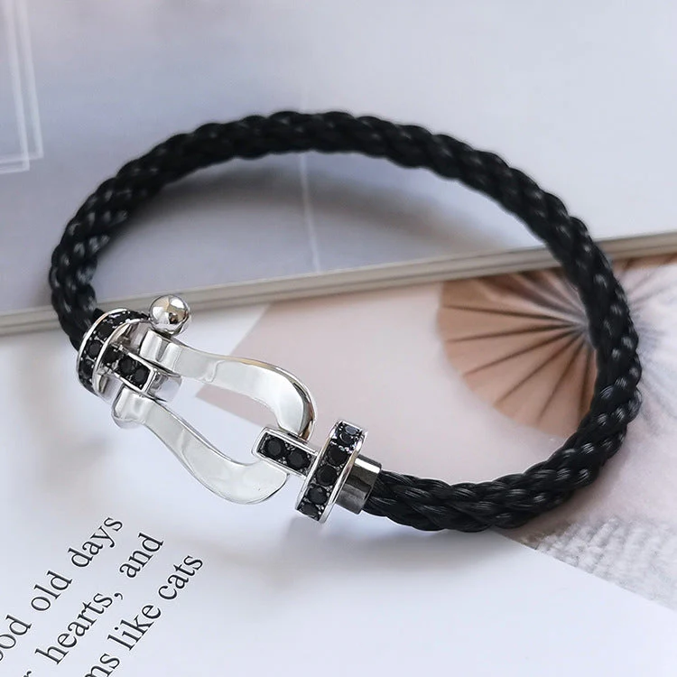 [FE]FORCE LARGE HORSESHOE BLACK DIAMOND BRACELET SILVER