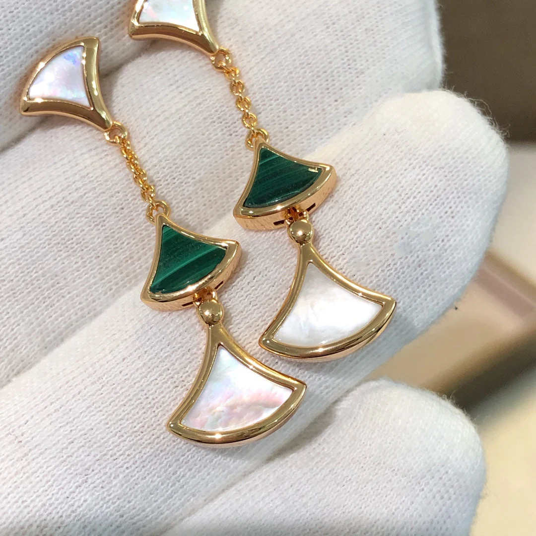 [BV]DREAM EARRINGS 3 MOTIFS MALACHITE MOP PINK GOLD