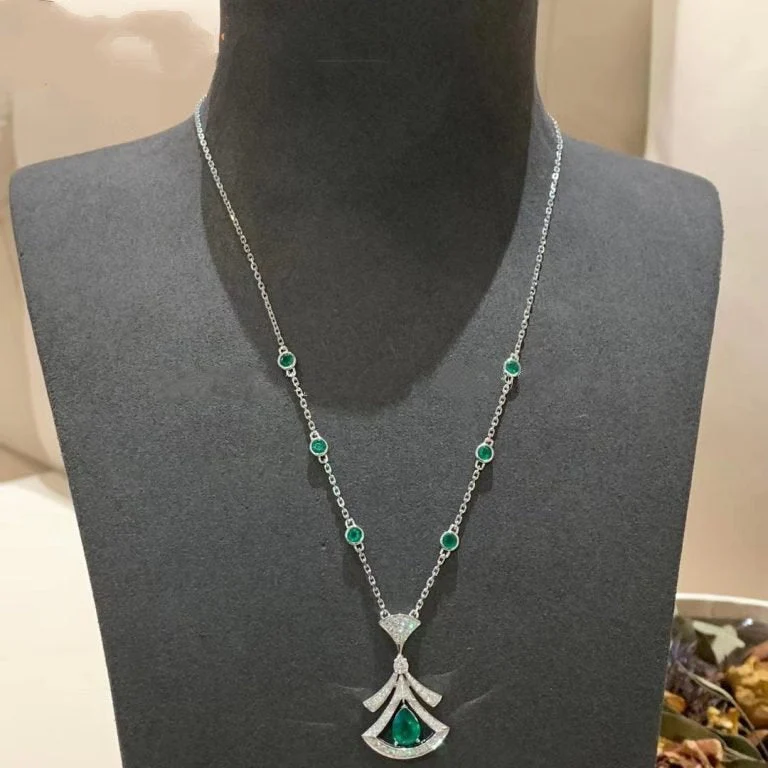 [BV]DREAM NECKLACE MALACHITE DIAMOND SILVER