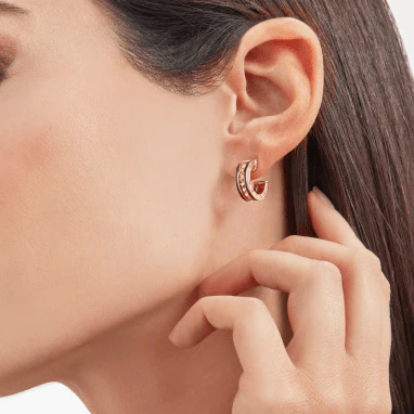 [BV]ZERO 1 ROCK PINK GOLD EARRINGS WITH STUDDED SPIRAL AND BLACK CERAMIC