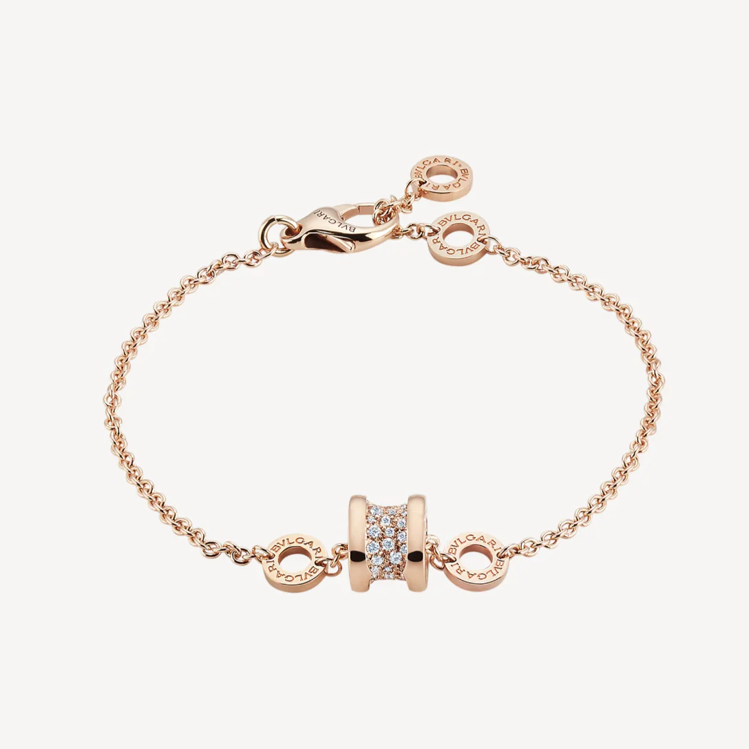 [BV]ZERO 1 SOFT PINK GOLD WITH PAVED DIAMONDS ON THE SPIRAL BRACELET