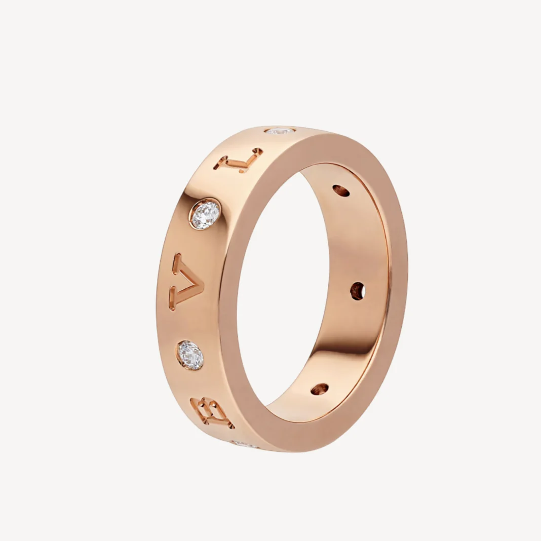 [BV]ZERO 1 ESSENTIAL PINK GOLD BAND WITH DIAMONDS RING