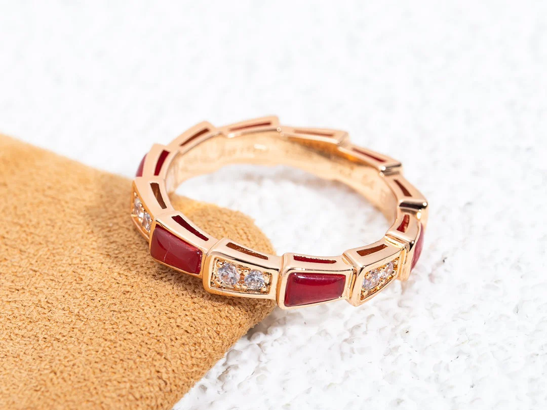 [BV]SERPENTI RING PINK GOLD CARNELIAN DIAMOND 3MM