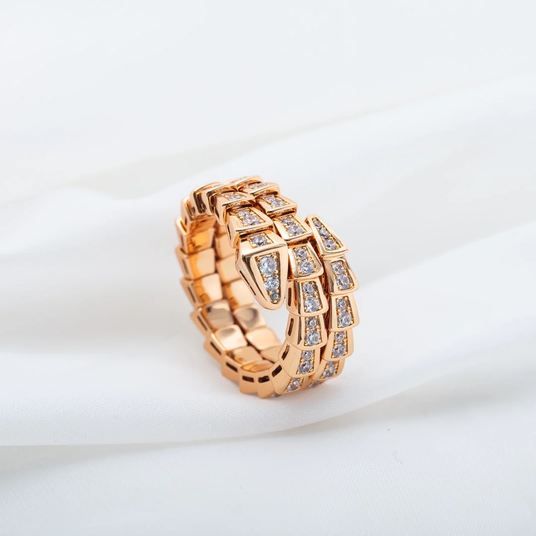 [BV]SERPENTI RING PINK GOLD DIAMOND DOUBLE ROW