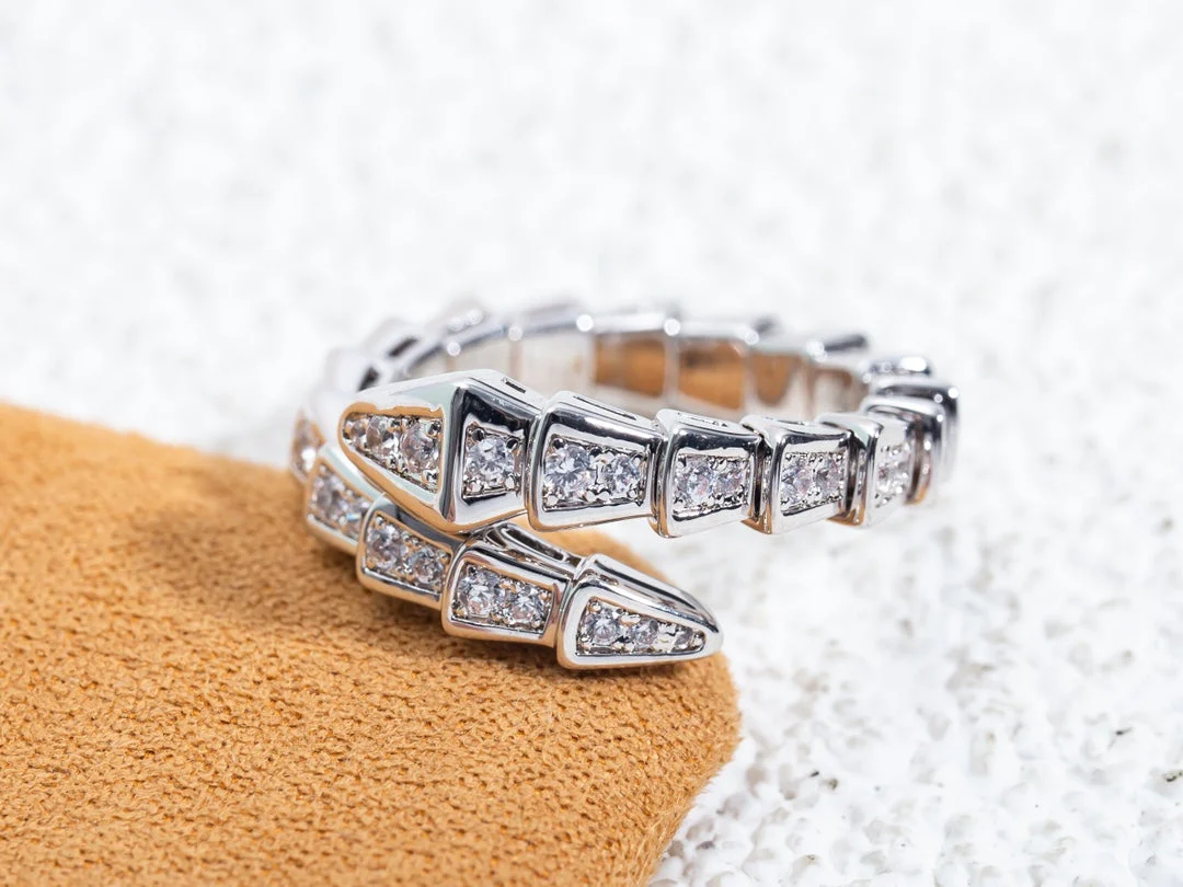 [BV]SERPENTI RING SILVER DIAMOND PAVED 4MM
