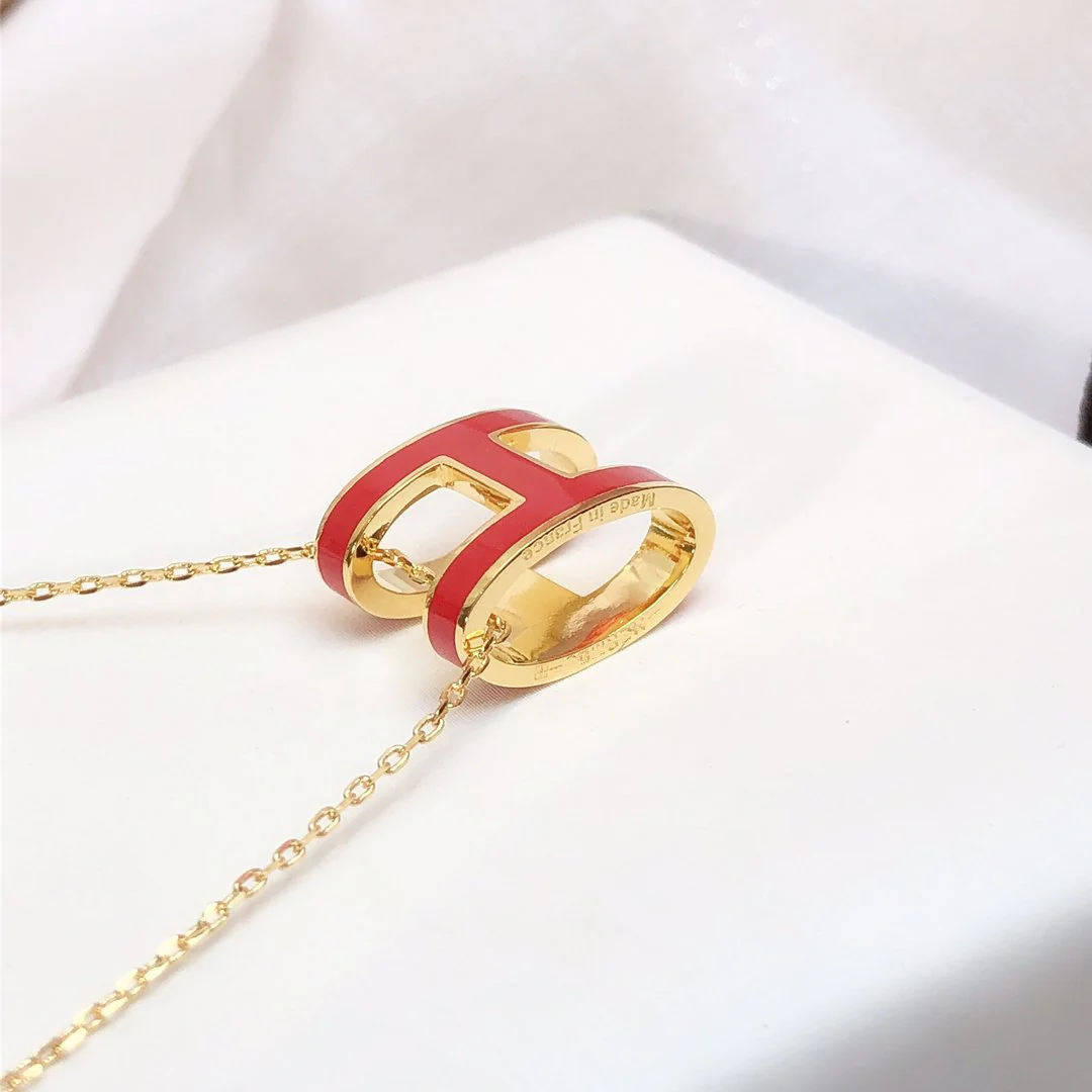 [Hmes]HM CLIC RED ENAMEL GOLD NECKLACE