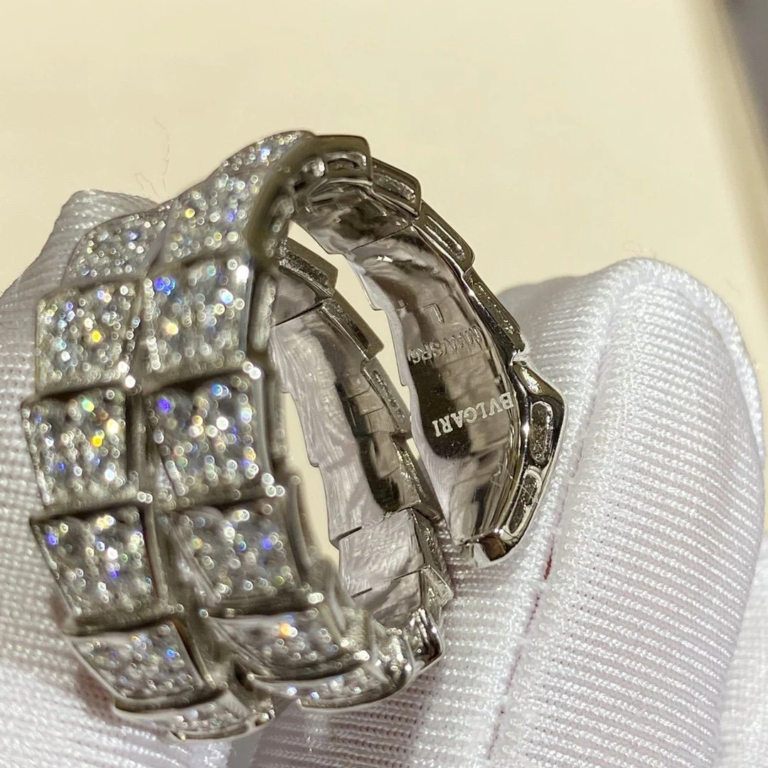 [BV]SERPENTI DOUBLE RING SILVER DIAMOND PAVED