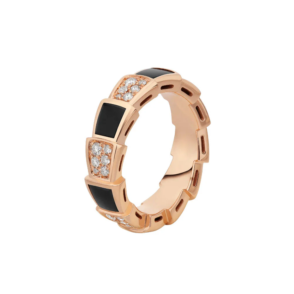 [BV]SERPENTI RING PINK GOLD BLACK MOP DIAMOND PAVED 4MM