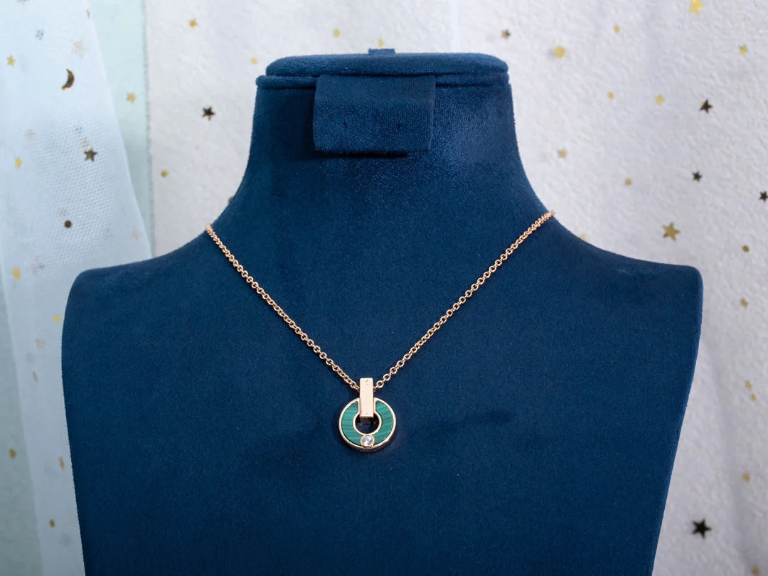 [BV]GARI NECKLACE PINK GOLD MALACHITE
