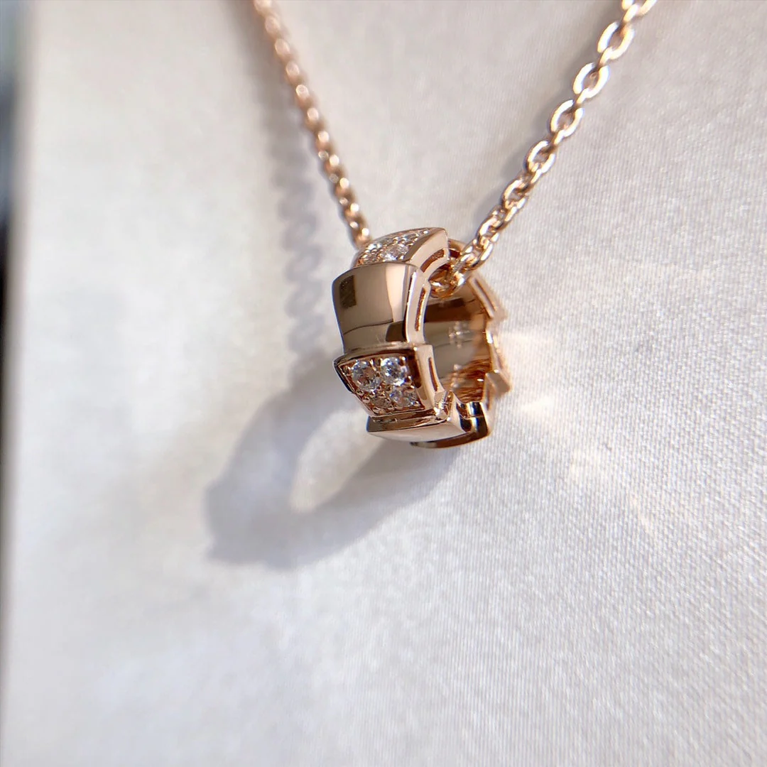 [BV]SERPENTI PEDANT DIAMOND PINK GOLD NECKLACE