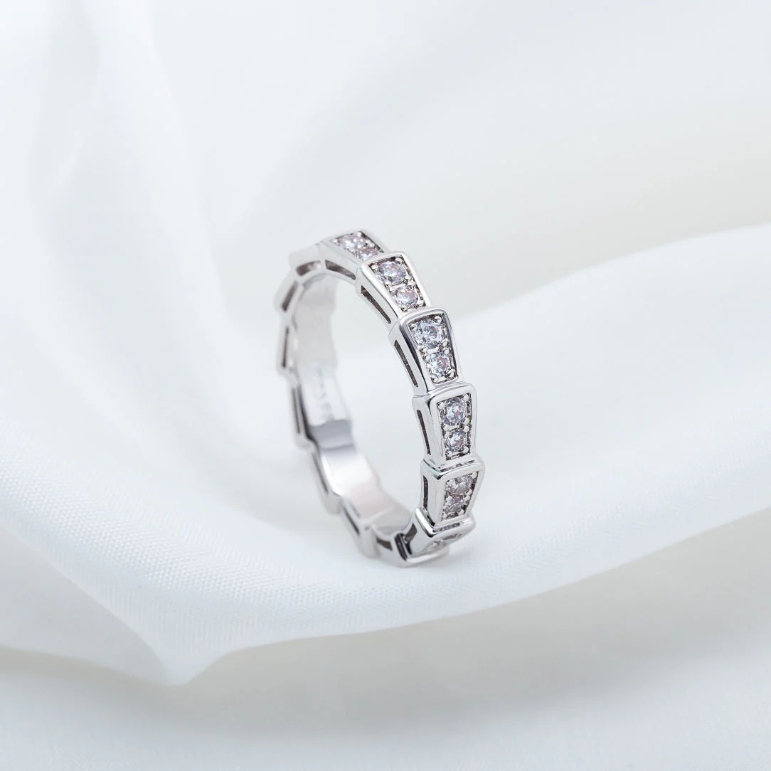 [BV]SERPENTI RING SILVER DIAMOND PAVED 3MM