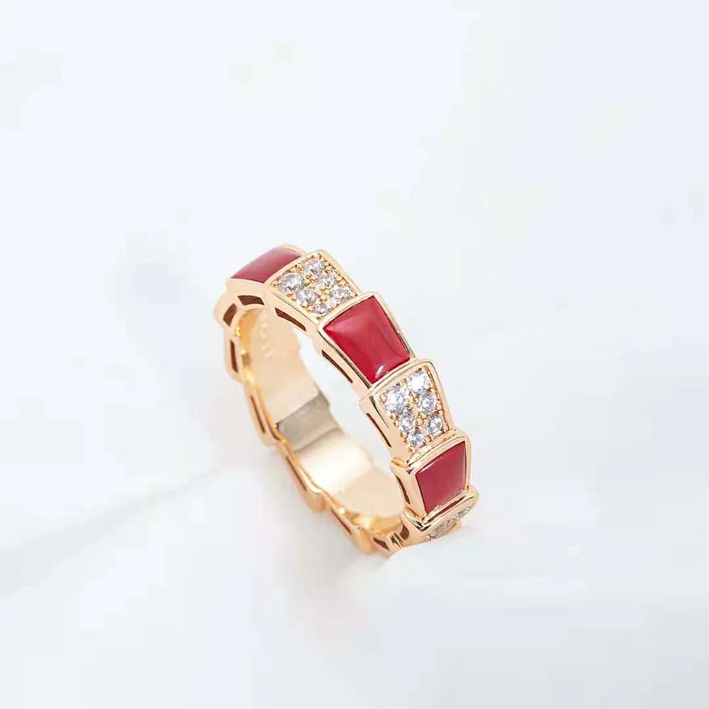 [BV]SERPENTI RING PINK GOLD CARNELIAN DIAMOND PAVED 4MM