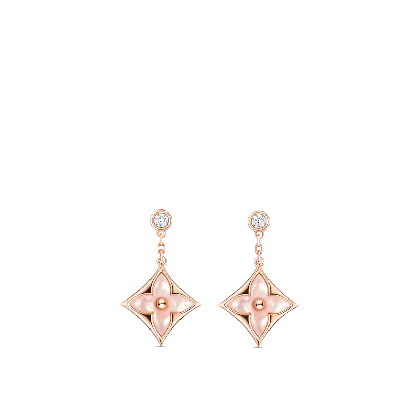 [Loui]DOUBLE STAR PINK GOLD MOP DROP EARRINGS