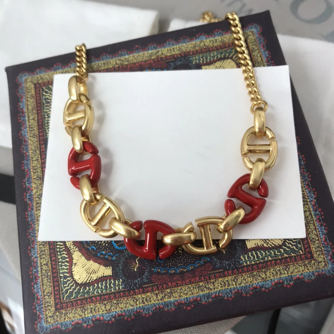 [CD]WOMEN CD NAVY NECKLACE GOLD-FINISH METAL