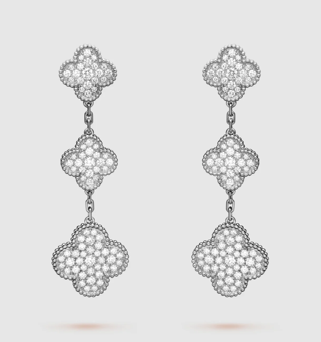[VA]CLOVER 3 MOTIF DIAMOND SILVER DROP EARRINGS