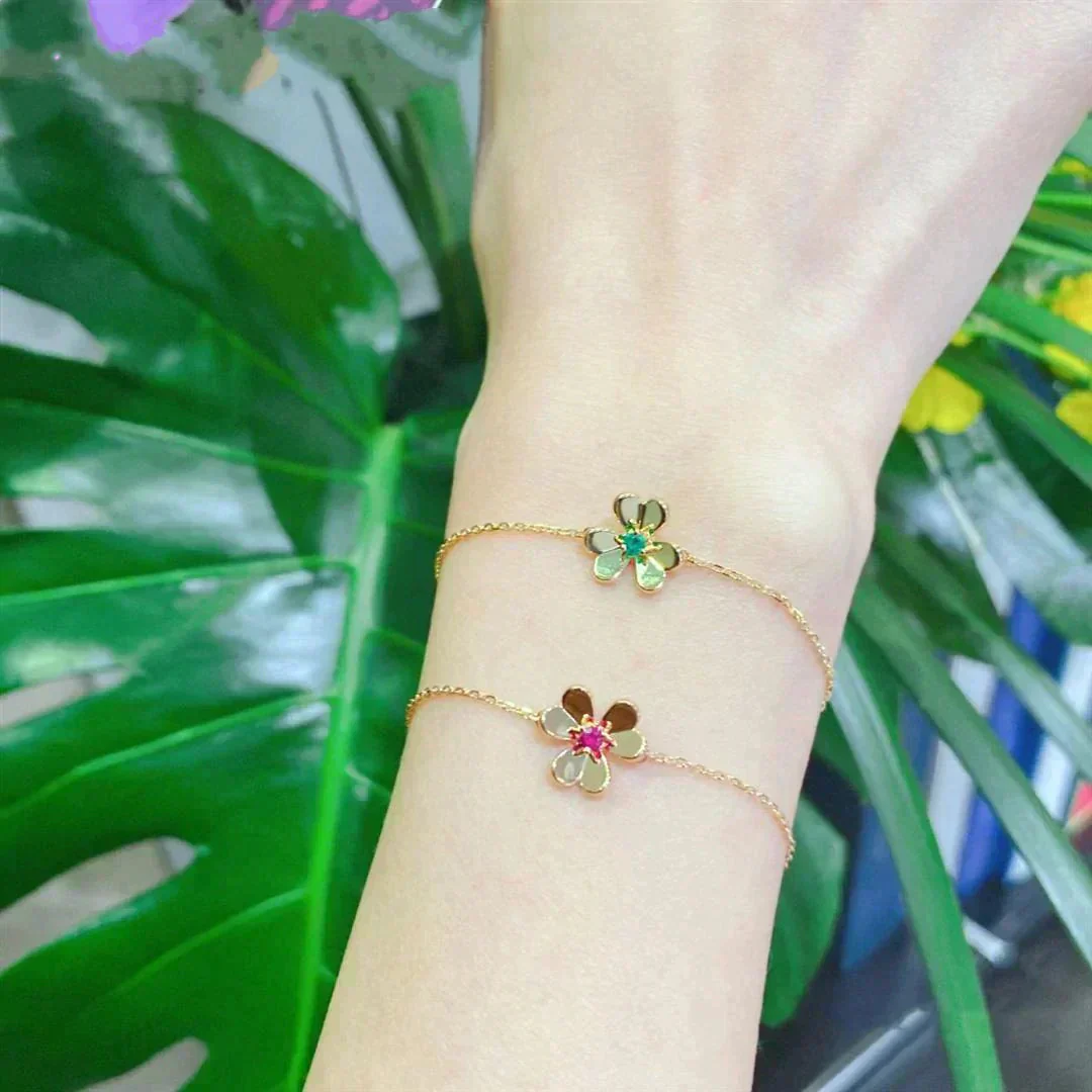 [VA]FRIVOLE GOLD FLOWER PINK MALACHITE BRACELET