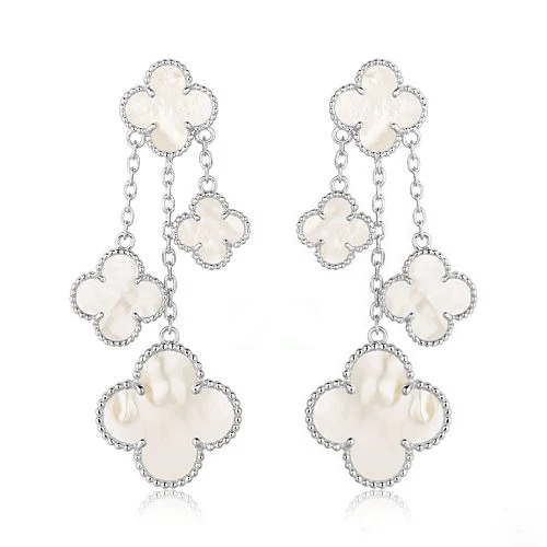 [VA]CLOVER EARRINGS WHITE MOP 4 MOTIFS SILVER