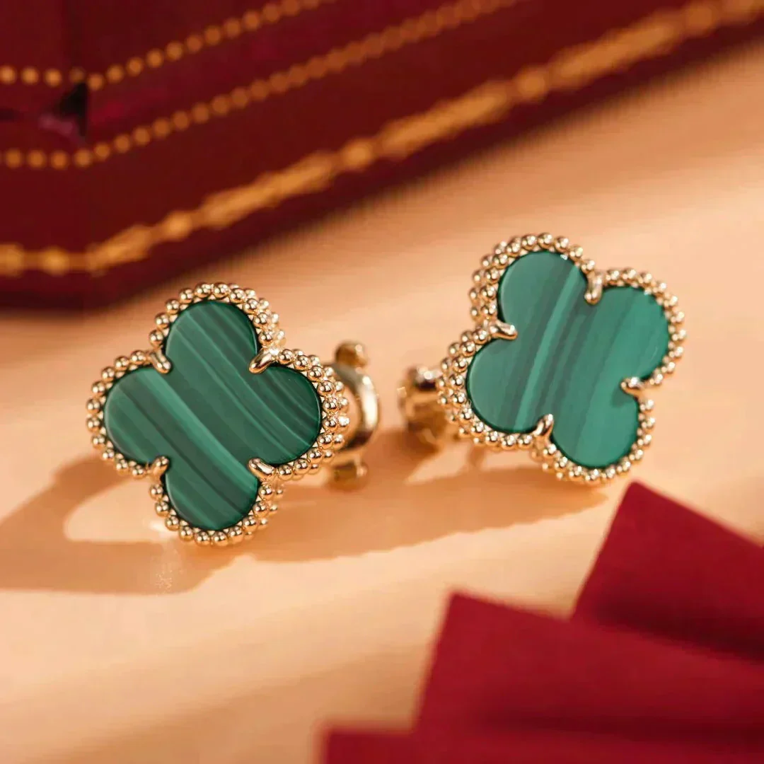[VA]CLOVER MEDIUM 1 MOTIFS MALACHITE  EARRINGS
