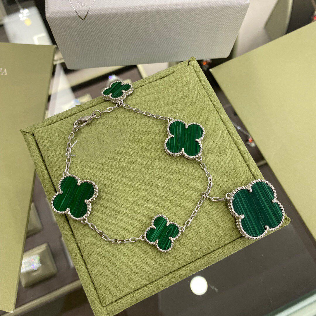 [VA]CLOVER 5 MOTIFS SIVLER MALACHITE BRACELET